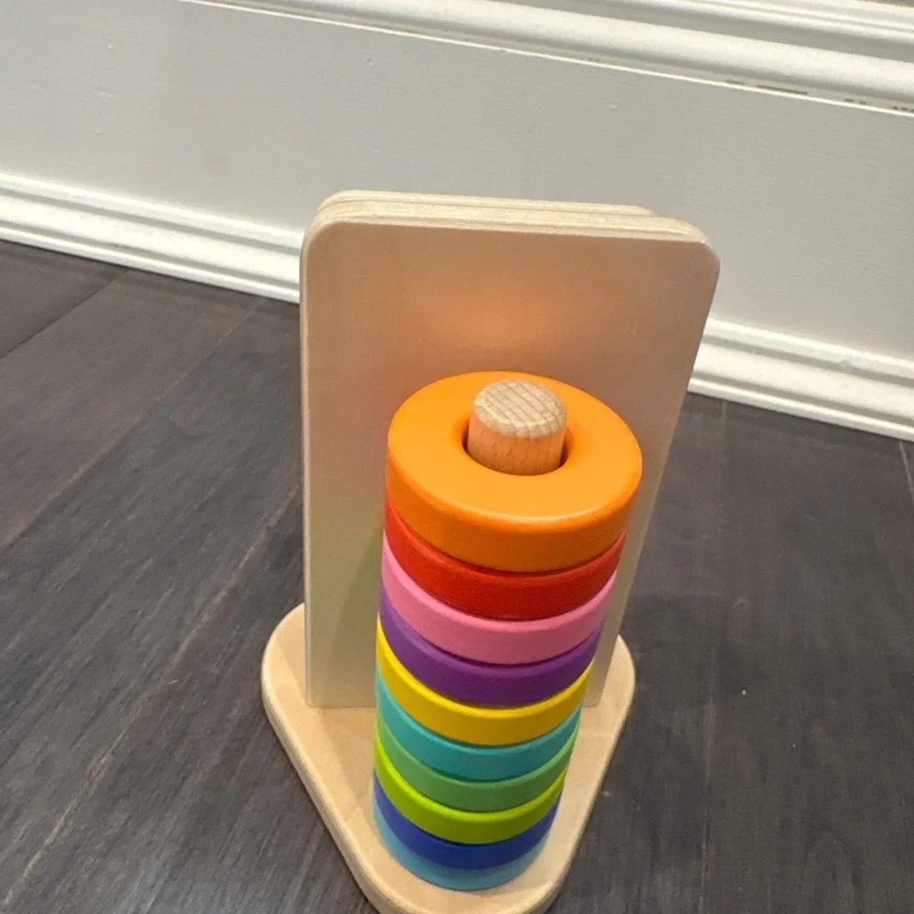 NWT Lovevery Colorful Wooden Stacking Toy with Push and Play Piece